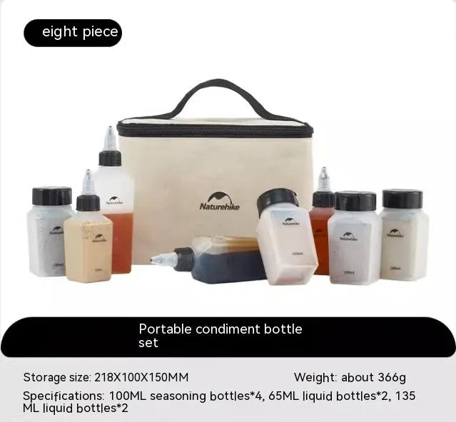 Naturehike six-piece portable PP seasoning bottle set for outdoor picnics.