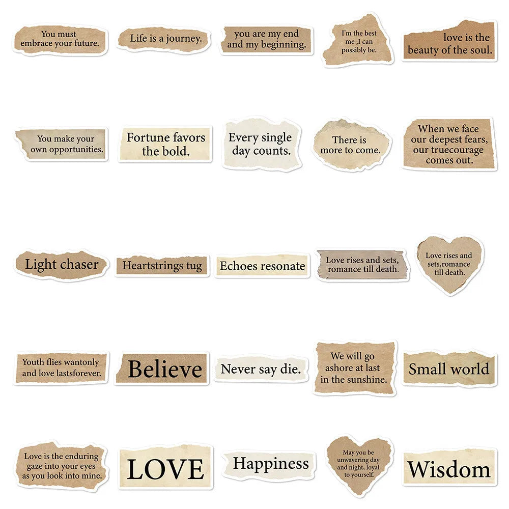 Torn English text decorative stickers for laptops in waterproof PVC material