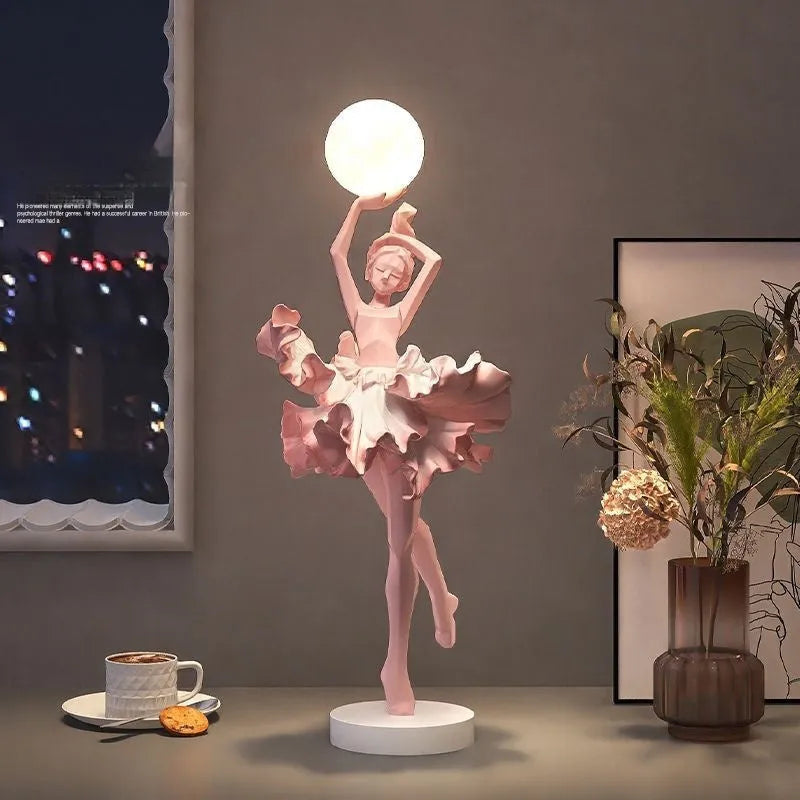 Art Girl modern USB night lamp in black gold, white, pink, or light blue resin finish.