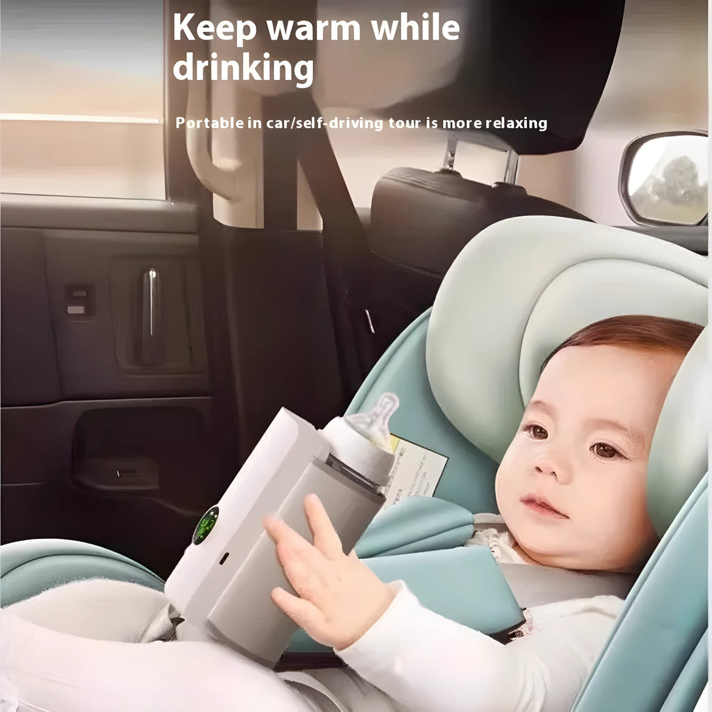 Grey and white car charger milk warmer with 36W power for constant temperature feeding