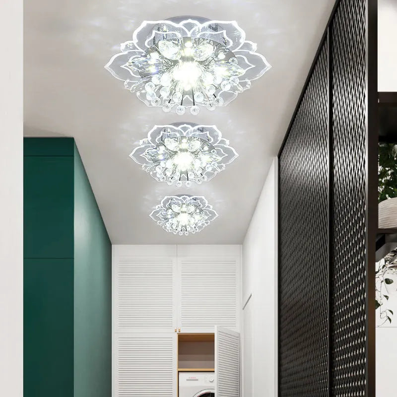 Small modern crystal ceiling lamp with flower-shaped shade and LED light for rooms up to 10 square metres