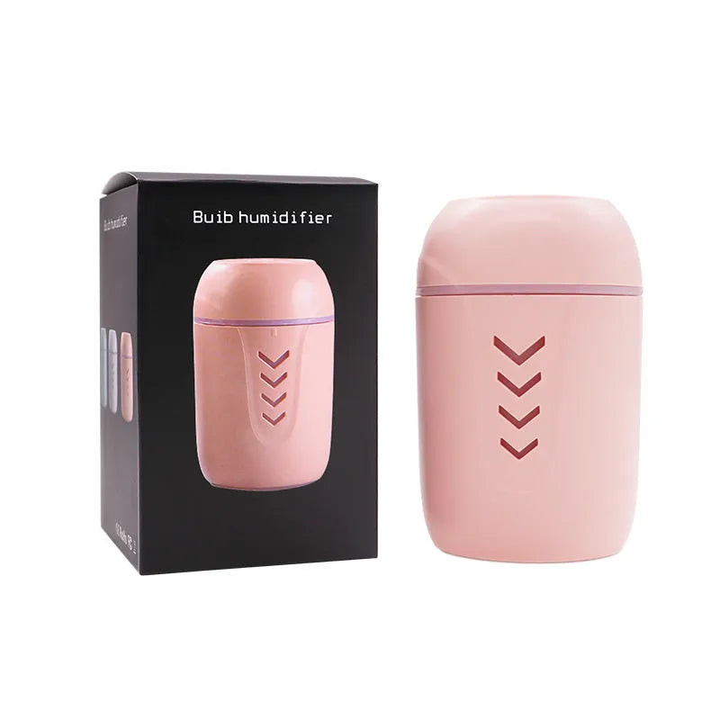 Blue portable car humidifier with USB cable and 200ml water tank capacity