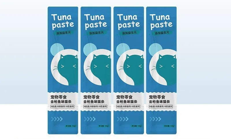 10-piece pack of cat strip snacks for kittens with four functional flavour options
