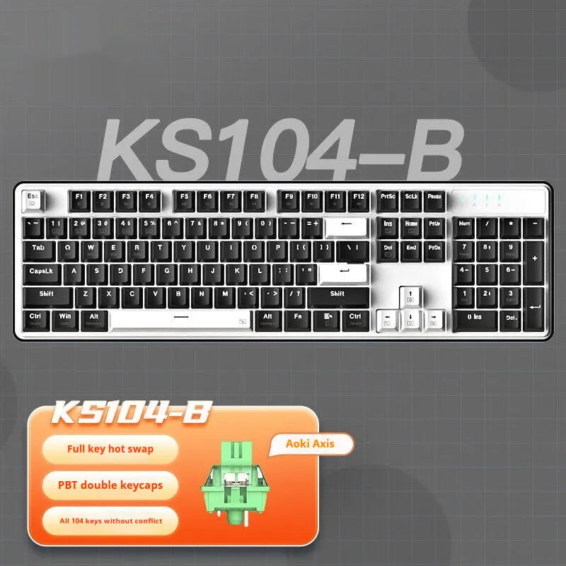 104-key mechanical keyboard with RGB lighting and multiple colour configuration options
