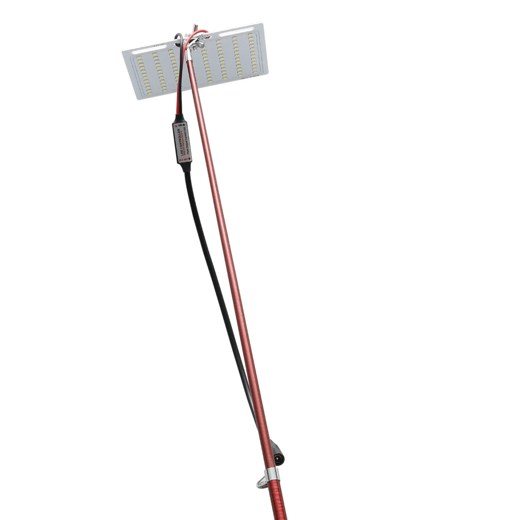 White LED fishing rod light panel on a tall telescopic pole with a remote control.