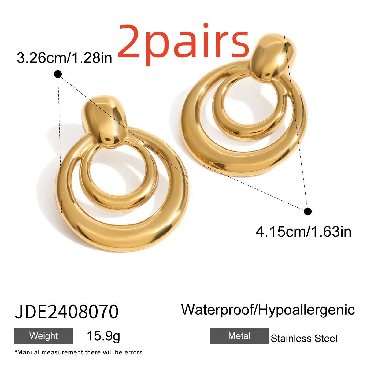 Golden round double layer hollow stud earrings with geometric design
