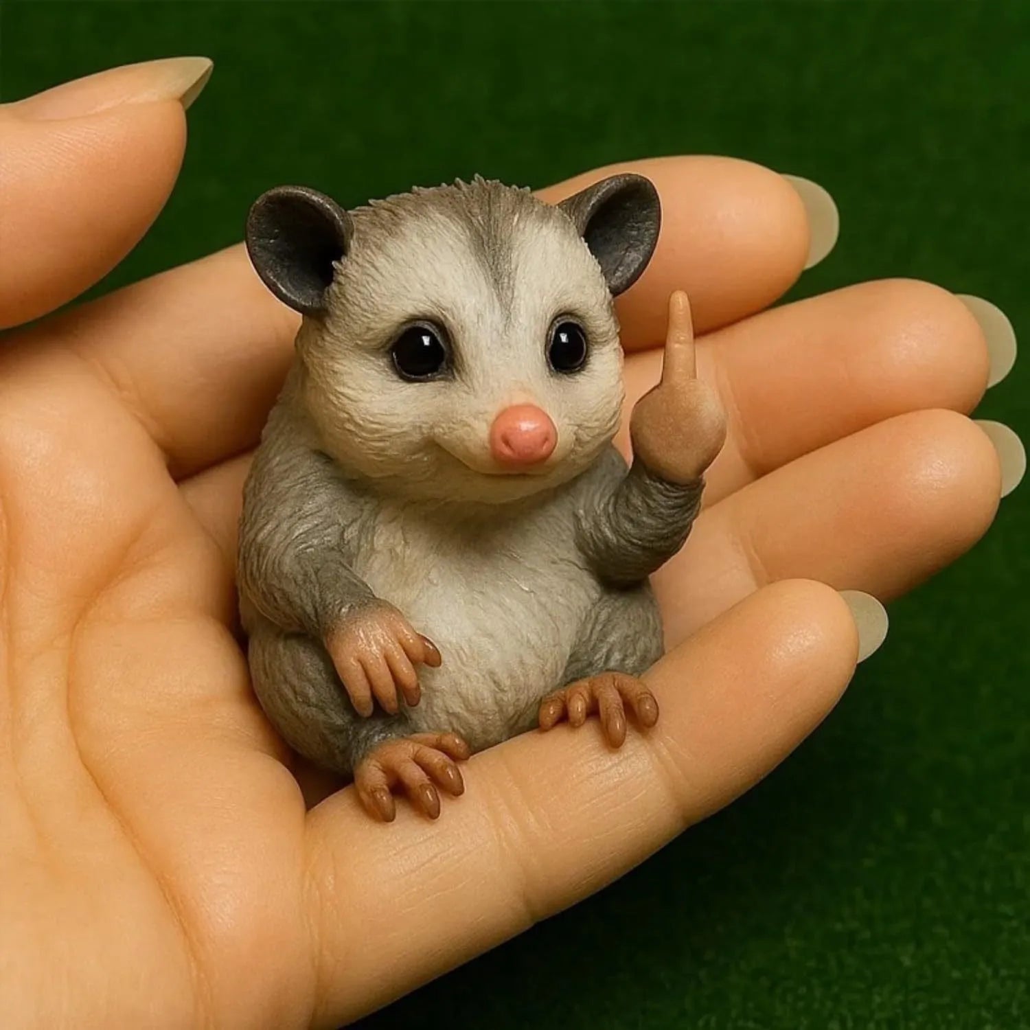 Resin animal middle finger ornament doll in vertical pose showing humorous gesture
