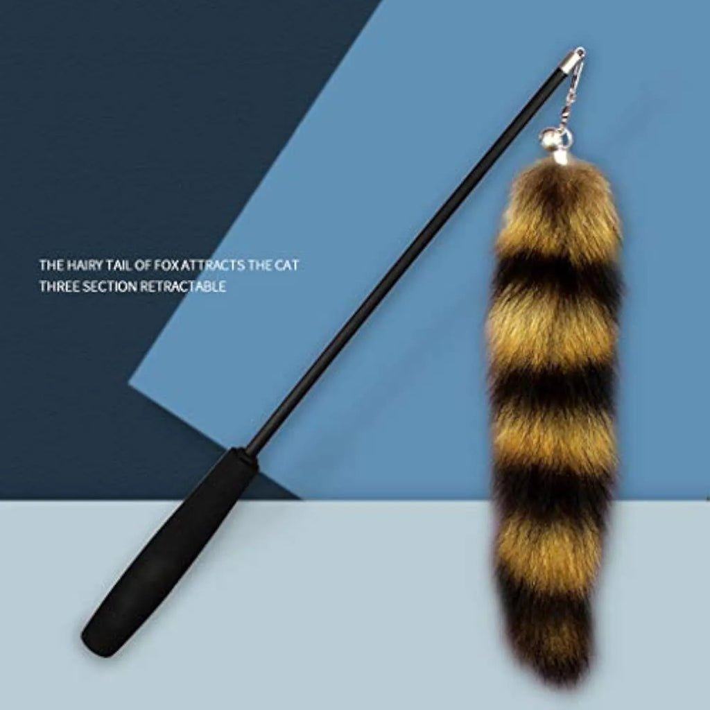 Black interactive cat toy wand teaser with 42cm elastic string for kitten play
