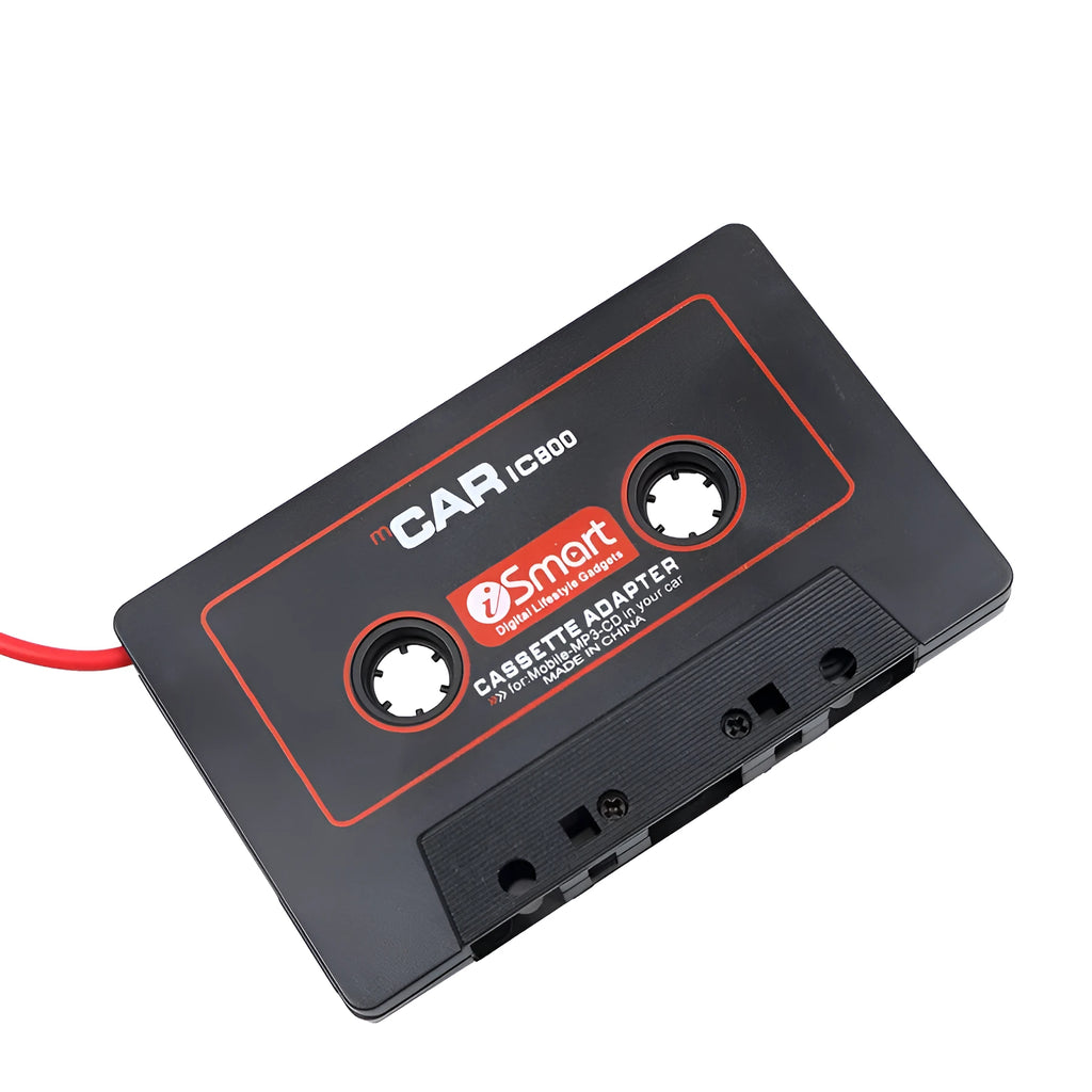Black car cassette adapter with 3.5mm audio jack for MP3 players and mobile phones
