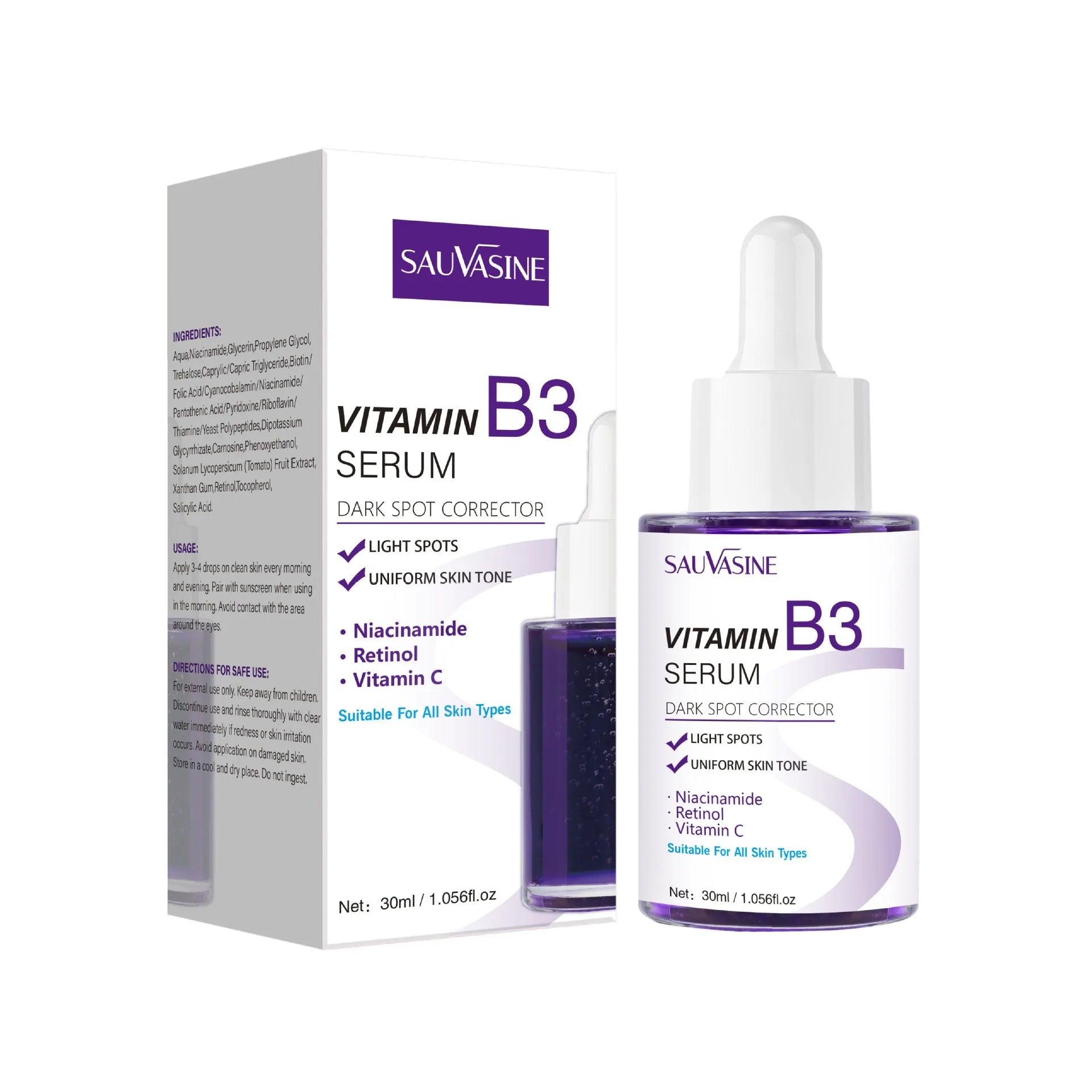 30ml bottle of vitamin B3 facial essence for nourishing moisturising and firming skin care