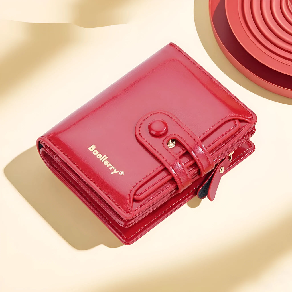 Women's PU leather wallet card holder in a choice of eight colours including black, white, blue, and red.