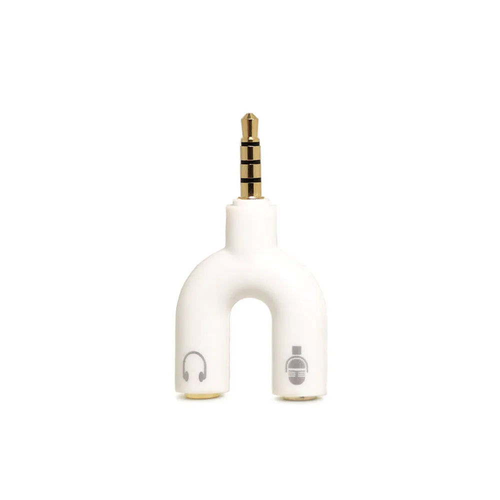 3.5mm audio splitter adapter showing gold-plated connector and six colour options