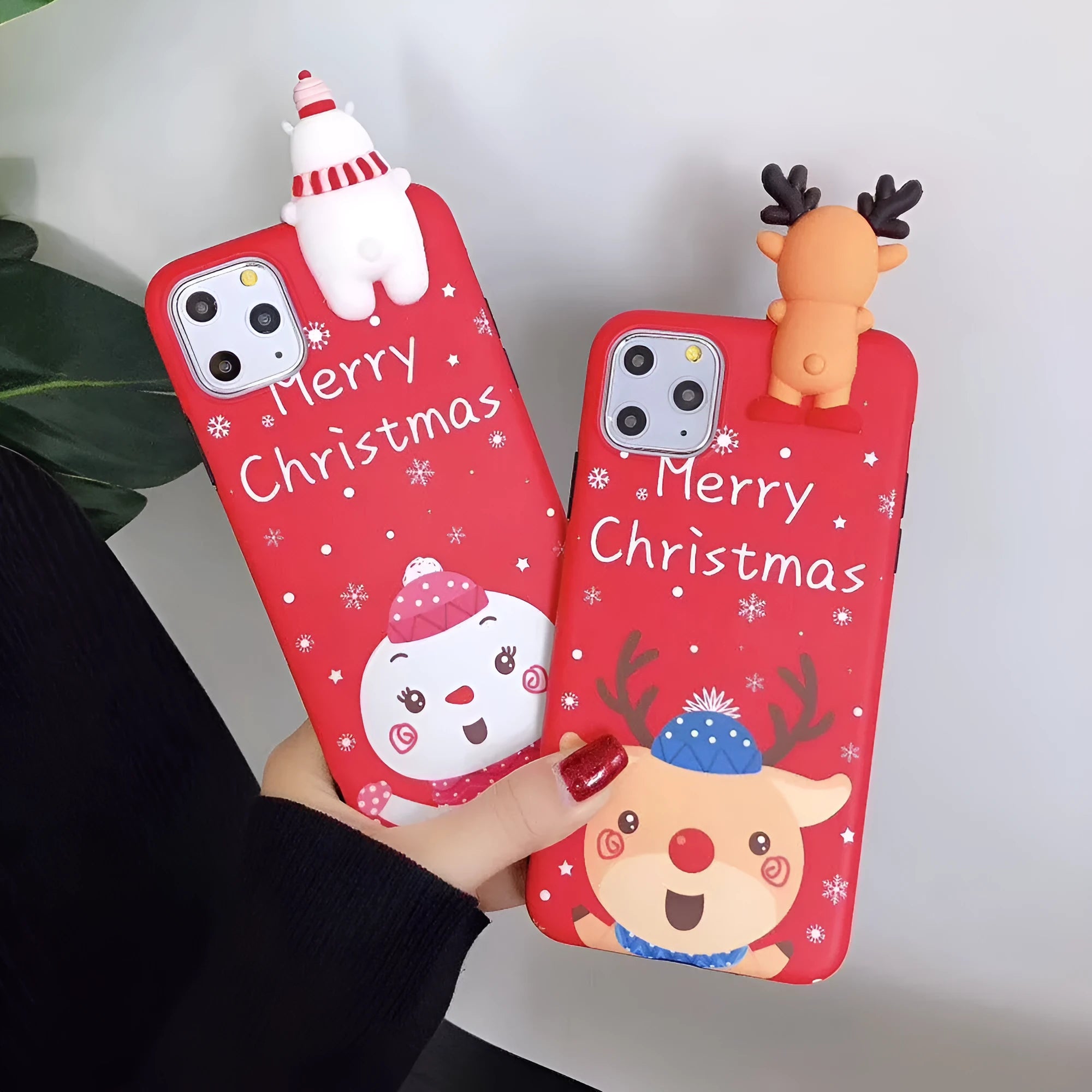 Red Christmas silicone phone case back cover for iPhone showing festive design