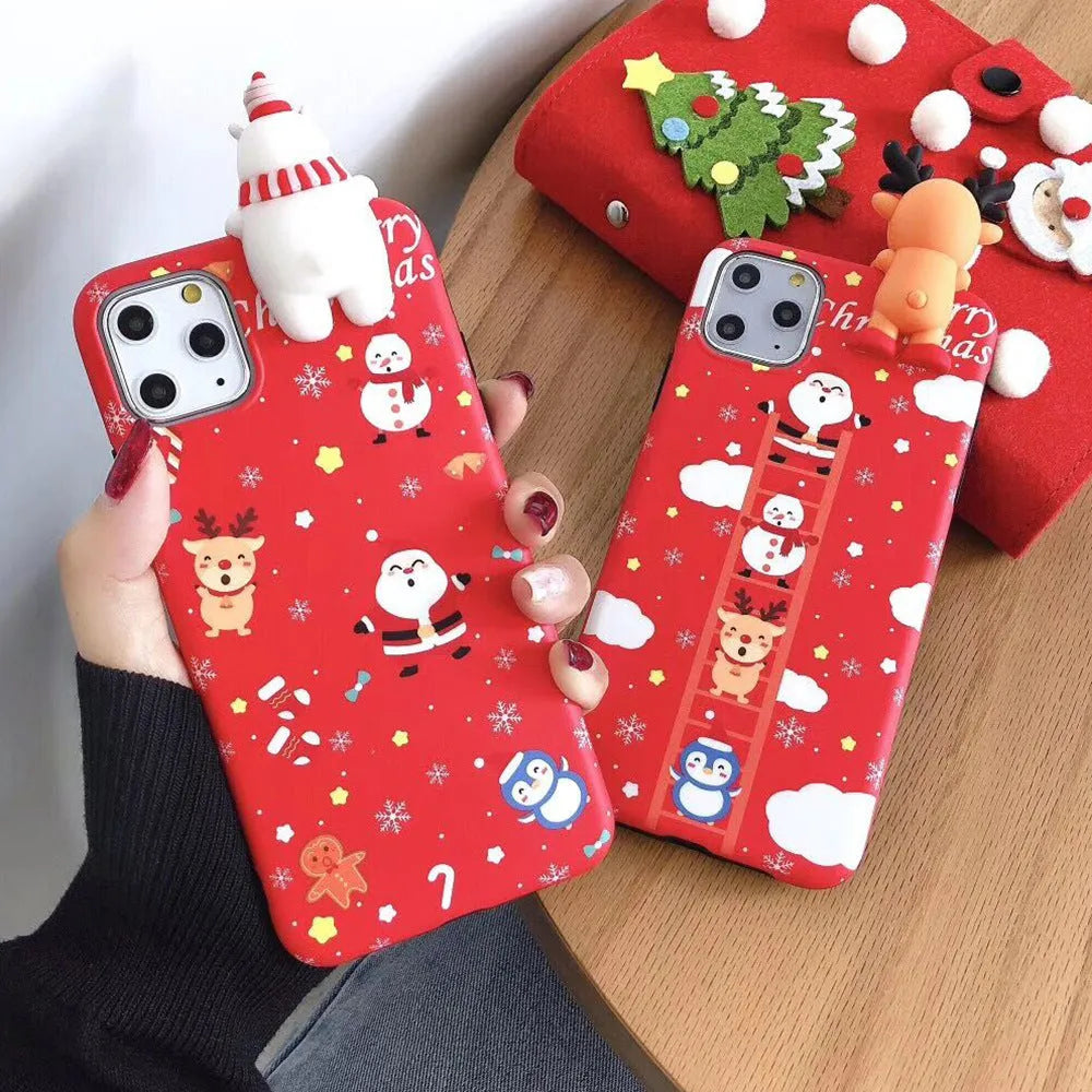 Red Christmas silicone phone case back cover for iPhone showing festive design