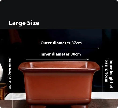 Large purple clay Chinese style flower pot for indoor bonsai or plants.