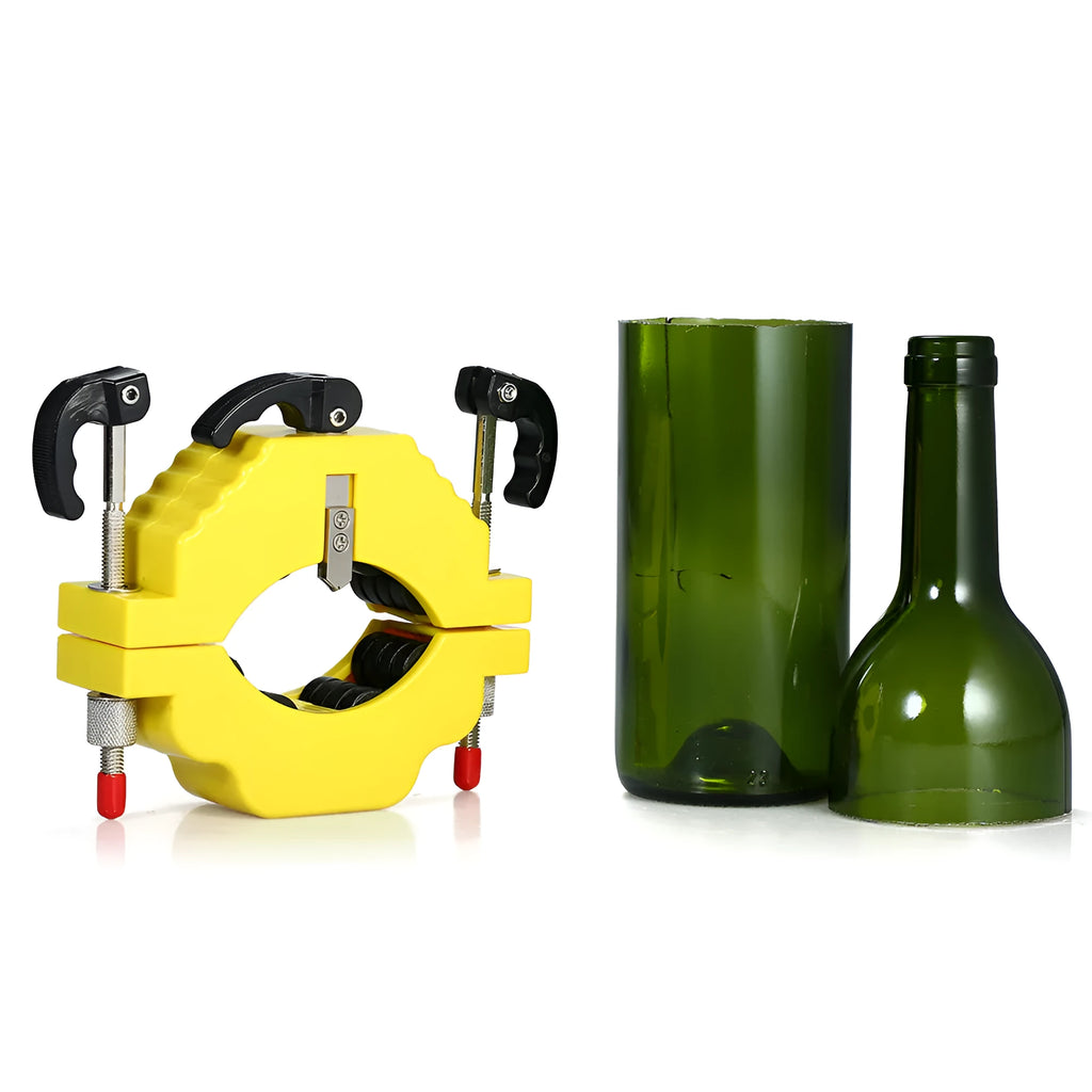 Yellow bottle cutter tool for cutting glass beer and wine bottles in DIY crafts