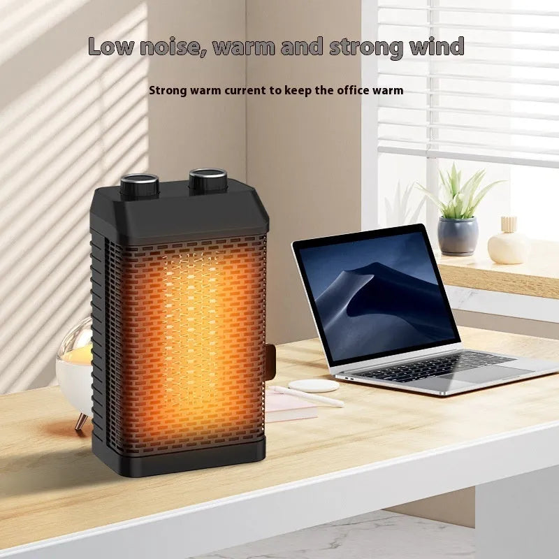 Black remote-controlled smart desktop heater showing compact design and control panel