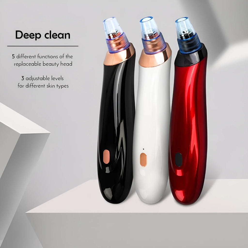 Electric blackhead remover device with four nozzle attachments in different colours