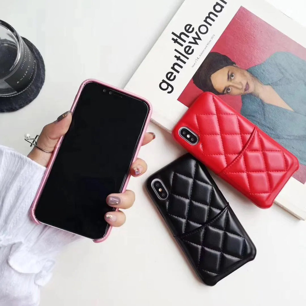Genuine leather iPhone case in black, pink, or red, compatible with iPhone XS Max, XR, X, 8, and 6 models.