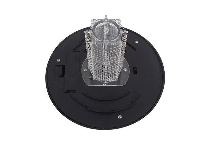 Black solar-powered mosquito killer lamp with white and purple LED lights for garden insect control.