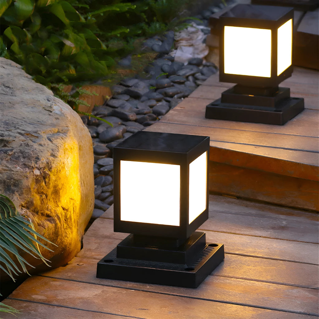 Solar garden lights with LED illumination for outdoor landscape and courtyard areas