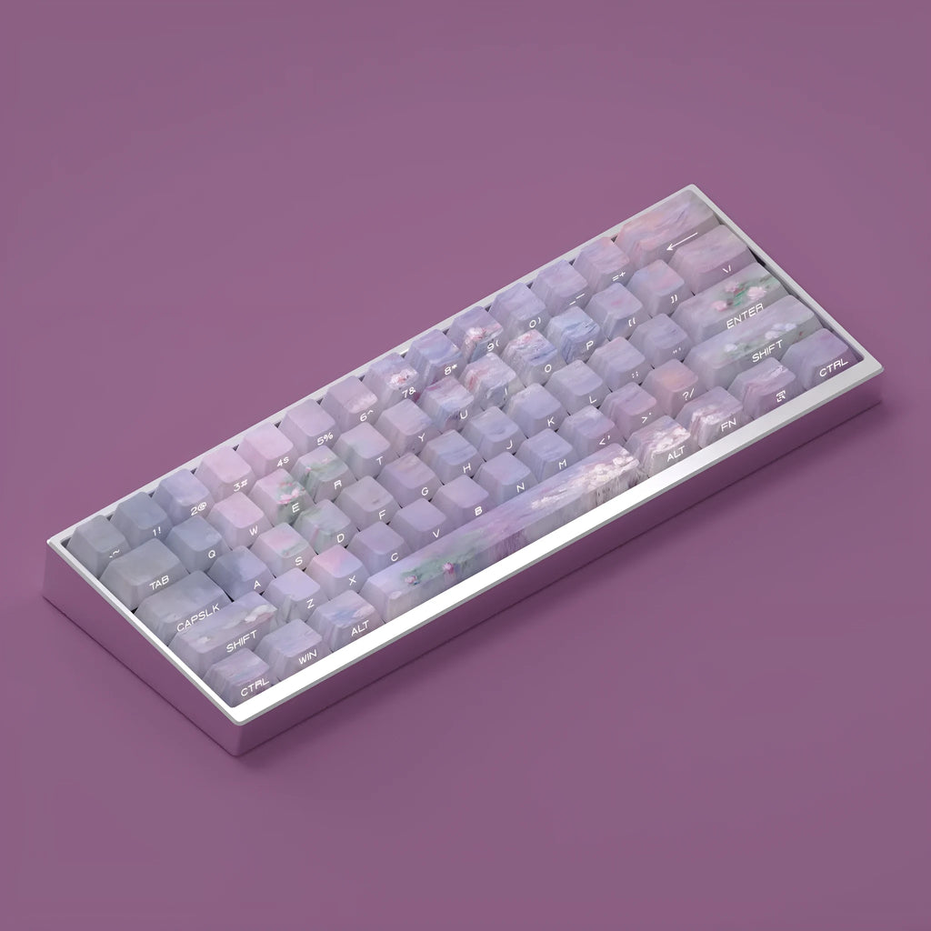 Wenshao Sleeping Lotus PBT key cap set with side-carved translucent characters for mechanical keyboards