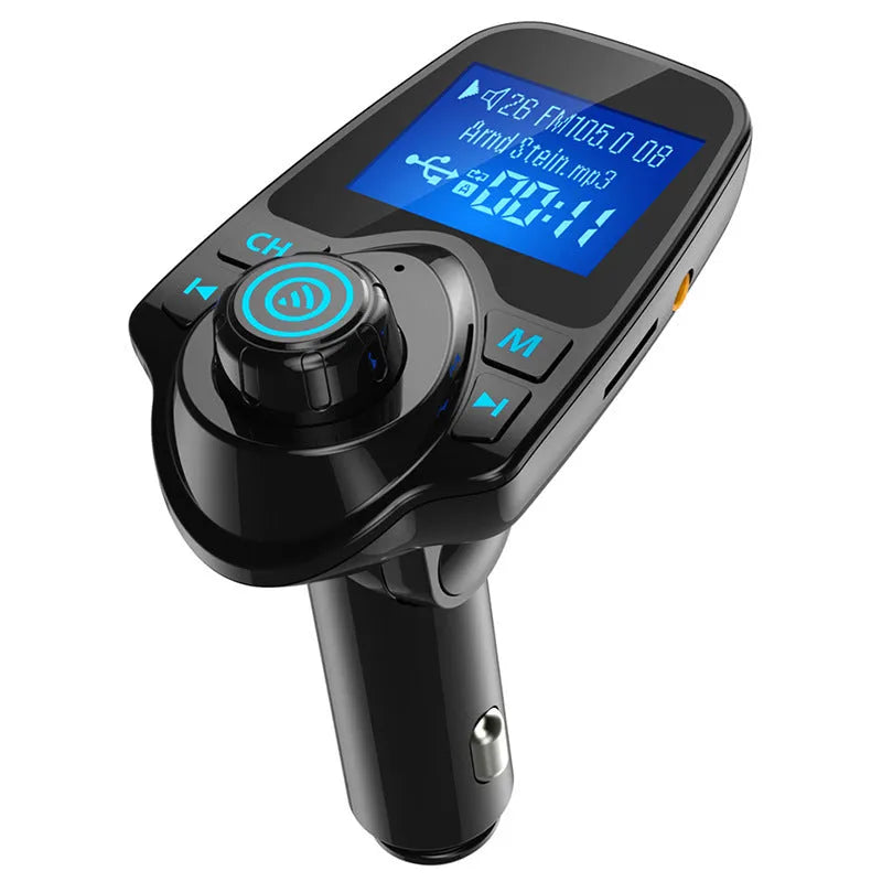 Black car Bluetooth FM transmitter hands-free device with USB port and TF card slot