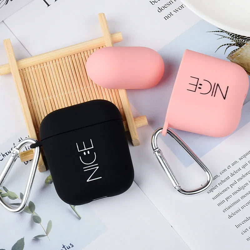 Black and pink PC AirPods case covers with flower love smiley face decorative designs