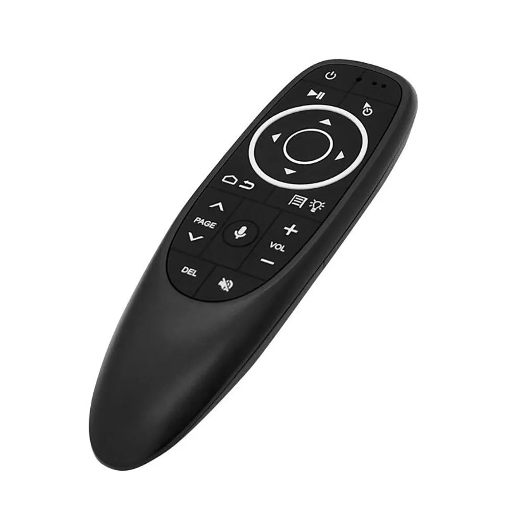 G10 series intelligent voice remote control with plastic shell and silicone buttons.