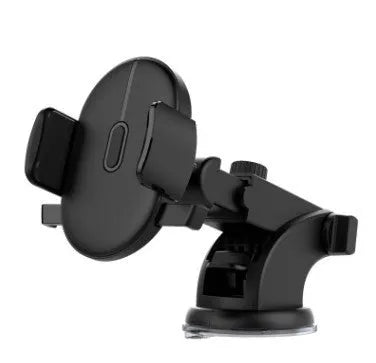 Yellow and black car phone holder with telescopic arm and suction cup mount on dashboard