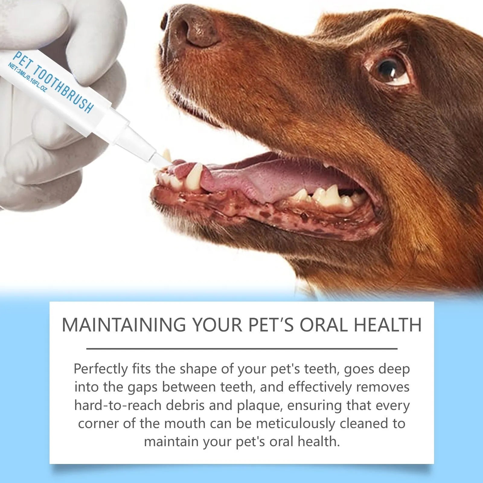 Pet toothbrush pen with soft bristles for cleaning cat and dog teeth