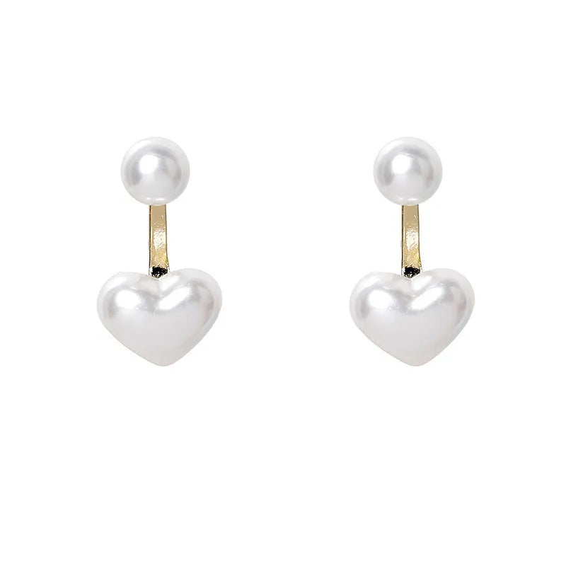 Korean style heart-shaped pearl stud earrings with alloy construction and electroplated finish