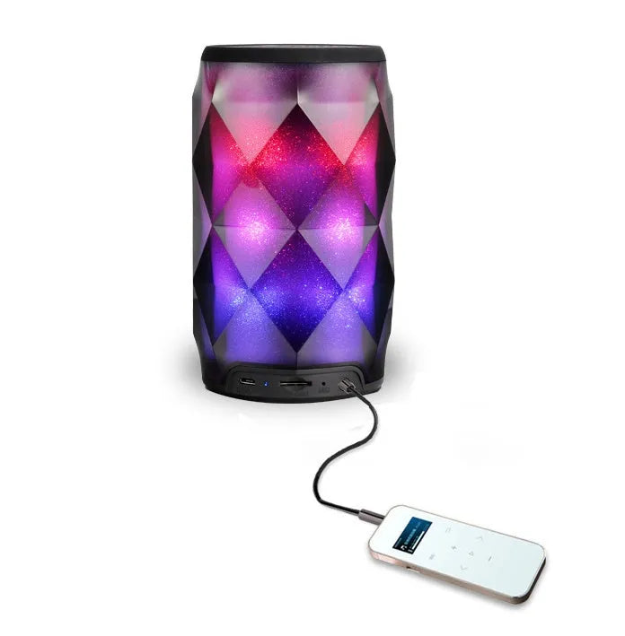 Black crystal diamond-cut Coke can shaped lantern and Bluetooth speaker with colourful LED lights.
