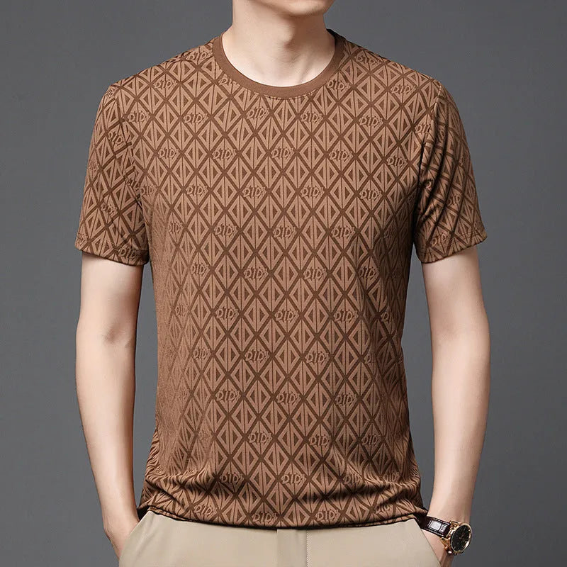 Men's round neck short sleeve T-shirt in ice silk fabric with antibacterial properties