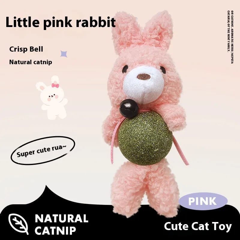 15cm plush catnip ball toy with mint scent and bell in brown bear design