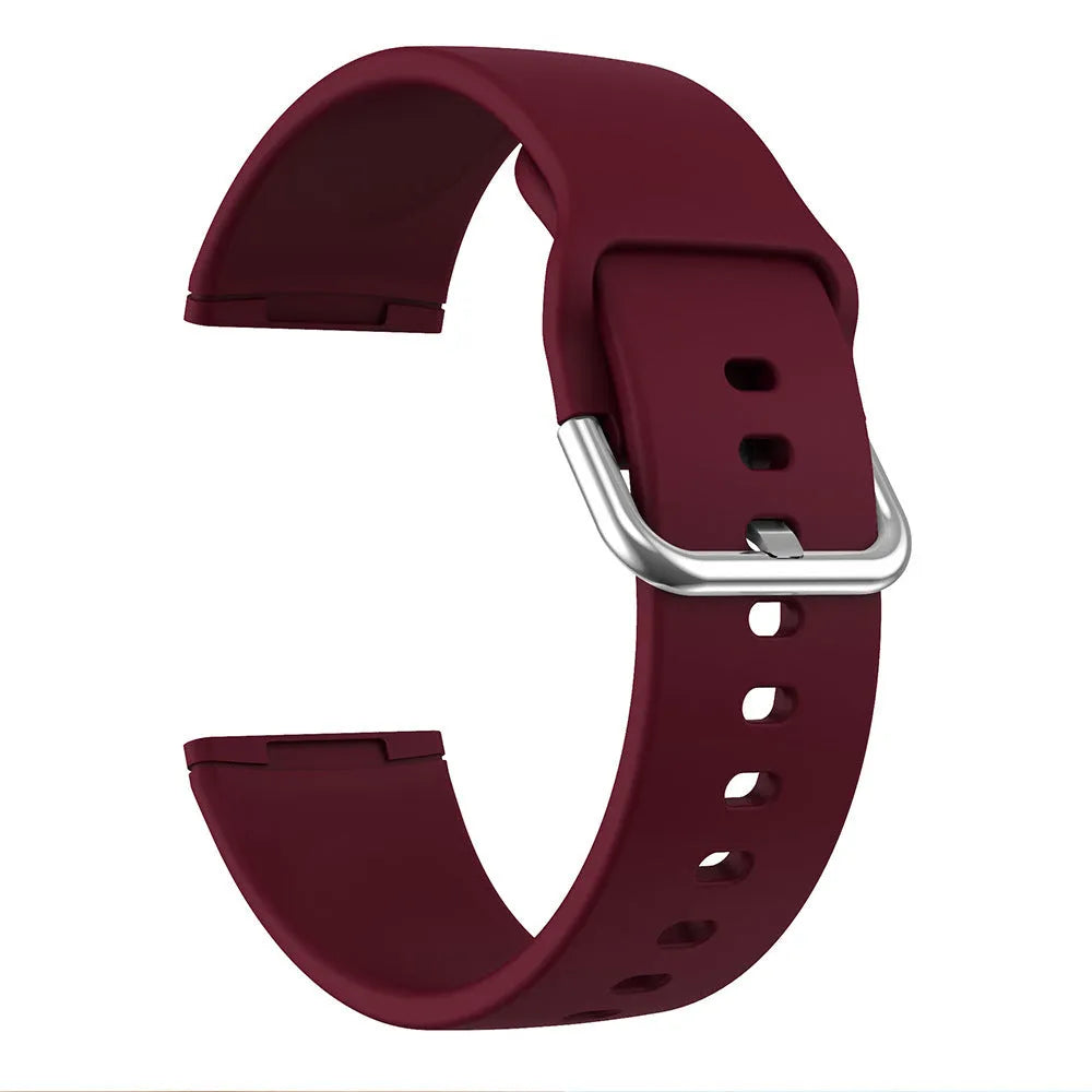 Solid colour silicone strap with silver buckle for Fitbit Versa 3 and Sense 2 smartwatches