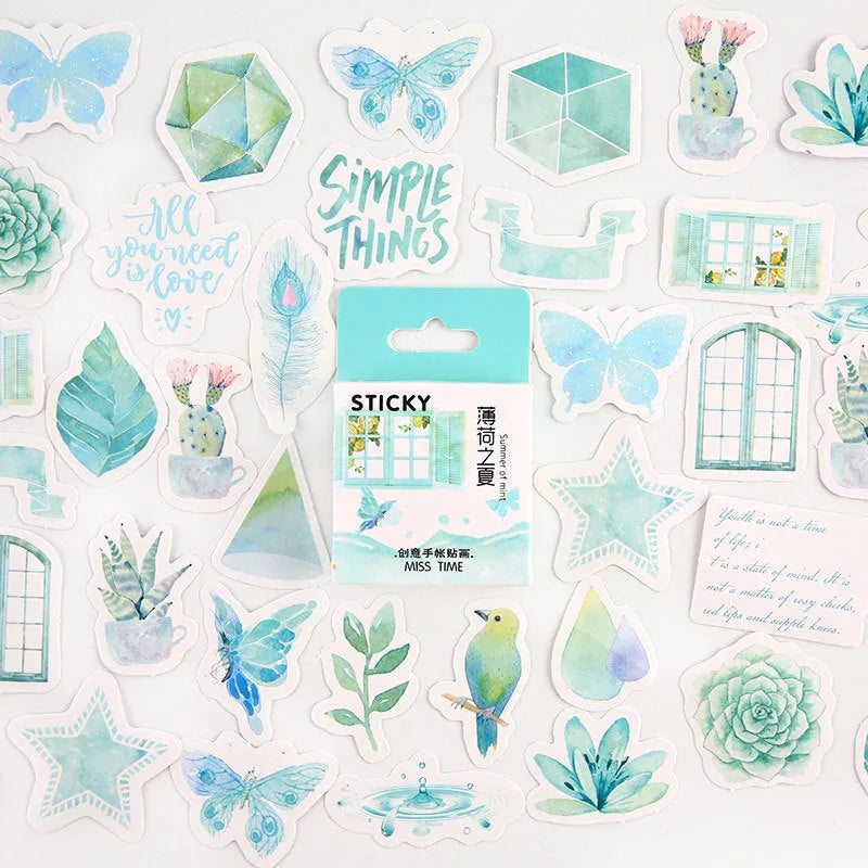 Box of 46 cartoon children's journal decorative stickers with small pattern designs