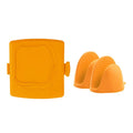 Red silicone baking tray with matching heat-resistant gloves in American style colour box