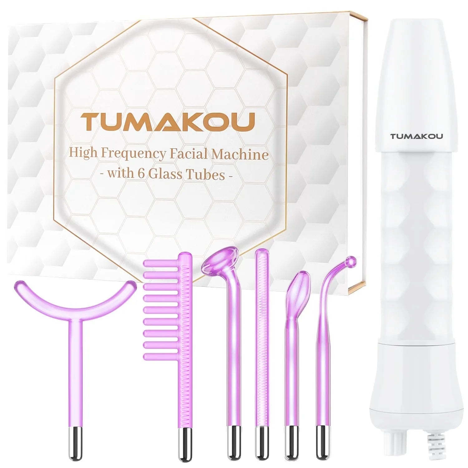 Purple eutic electrotherapy rod beauty instrument with six accessory heads for professional skin treatments
