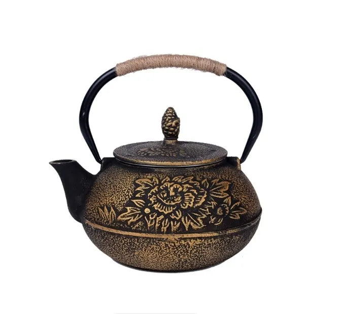 Japanese-style cast iron teapot with decorative enamel finish and 0.9-litre capacity