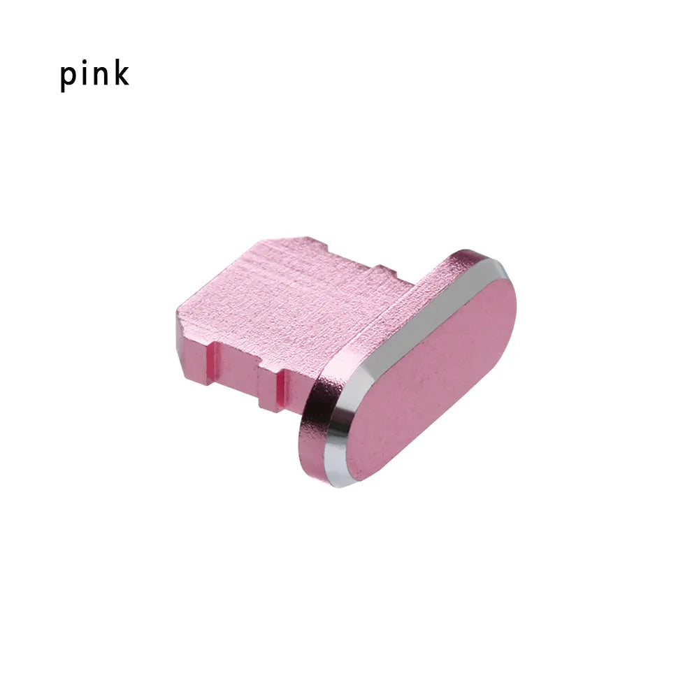 Aluminium alloy mobile phone charging port dust plug for iPhone, shown in a metallic colour.
