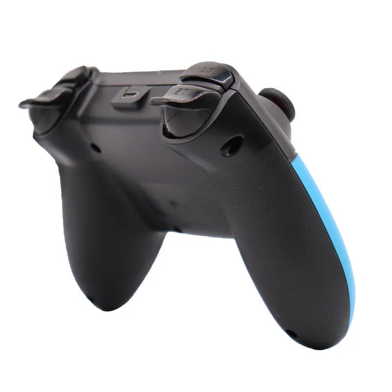 Bluetooth gamepad for Nintendo Switch and PC in left blue right red colour scheme on a white background.