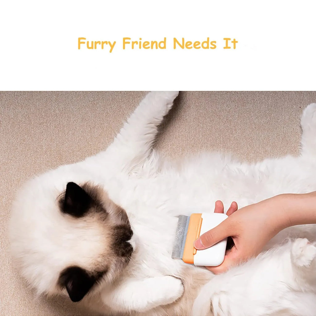 Blue double-sided pet grooming comb for deshedding and massage on cats and dogs.