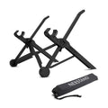 Sagacious black portable folding laptop bracket with carrying case showing lifting mechanism