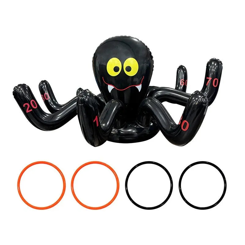 Halloween inflatable throwing toy showing octopus, antlers and witch hat ferrule designs in multiple colours