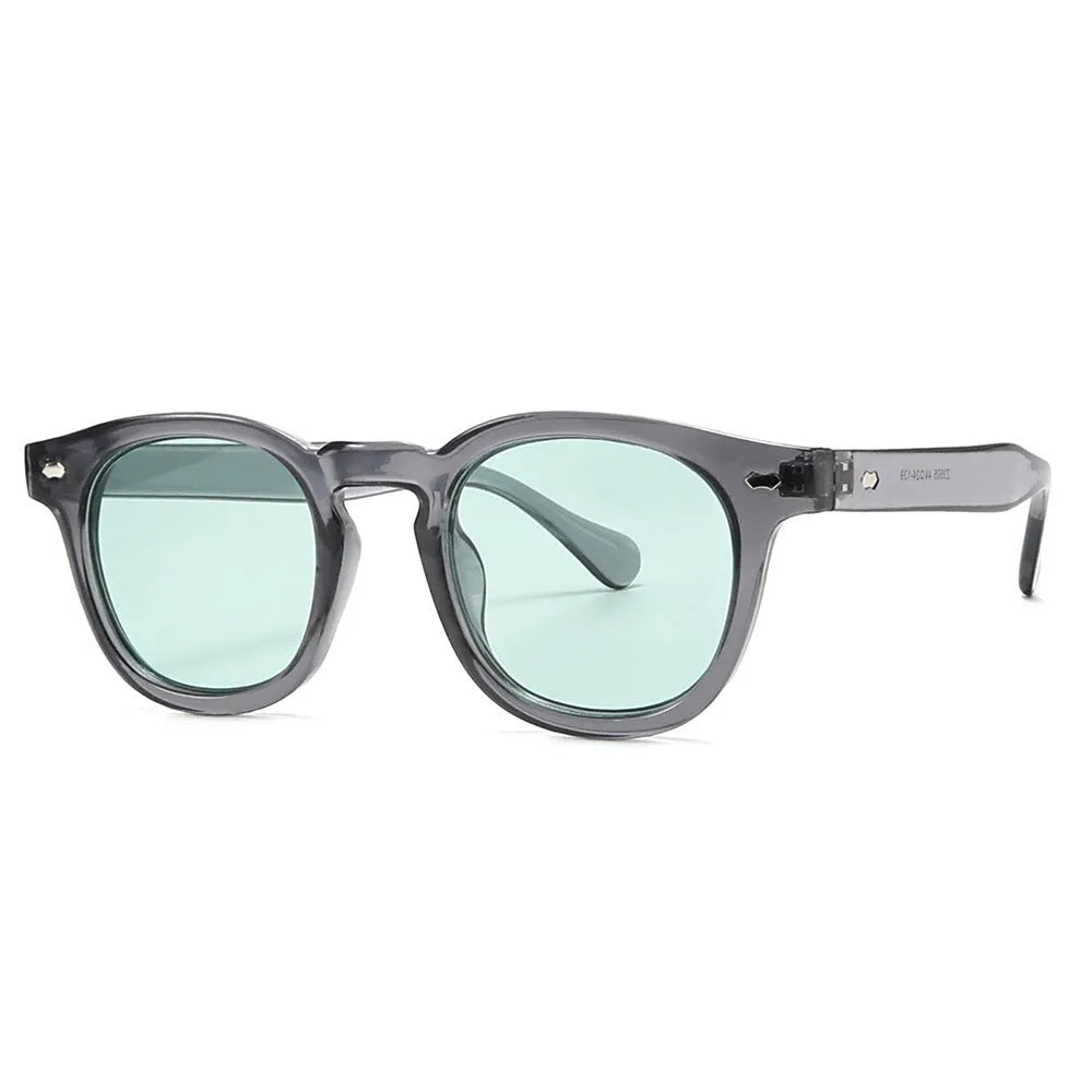 Round rim simple sunglasses in various colour options including bright black and transparent frames