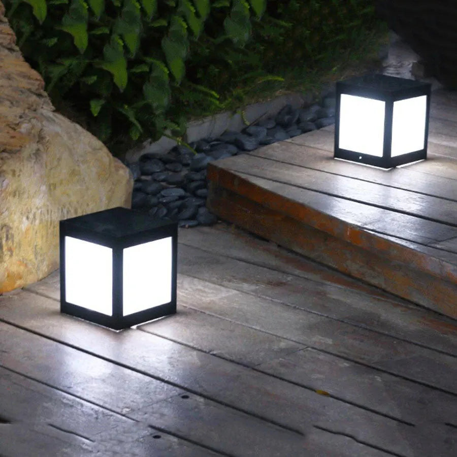 Solar garden lights with LED illumination for outdoor landscape and courtyard areas
