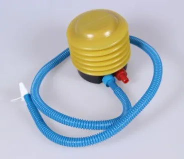 Blue and red manual pedal pump for inflating swim rings with 4-inch diameter