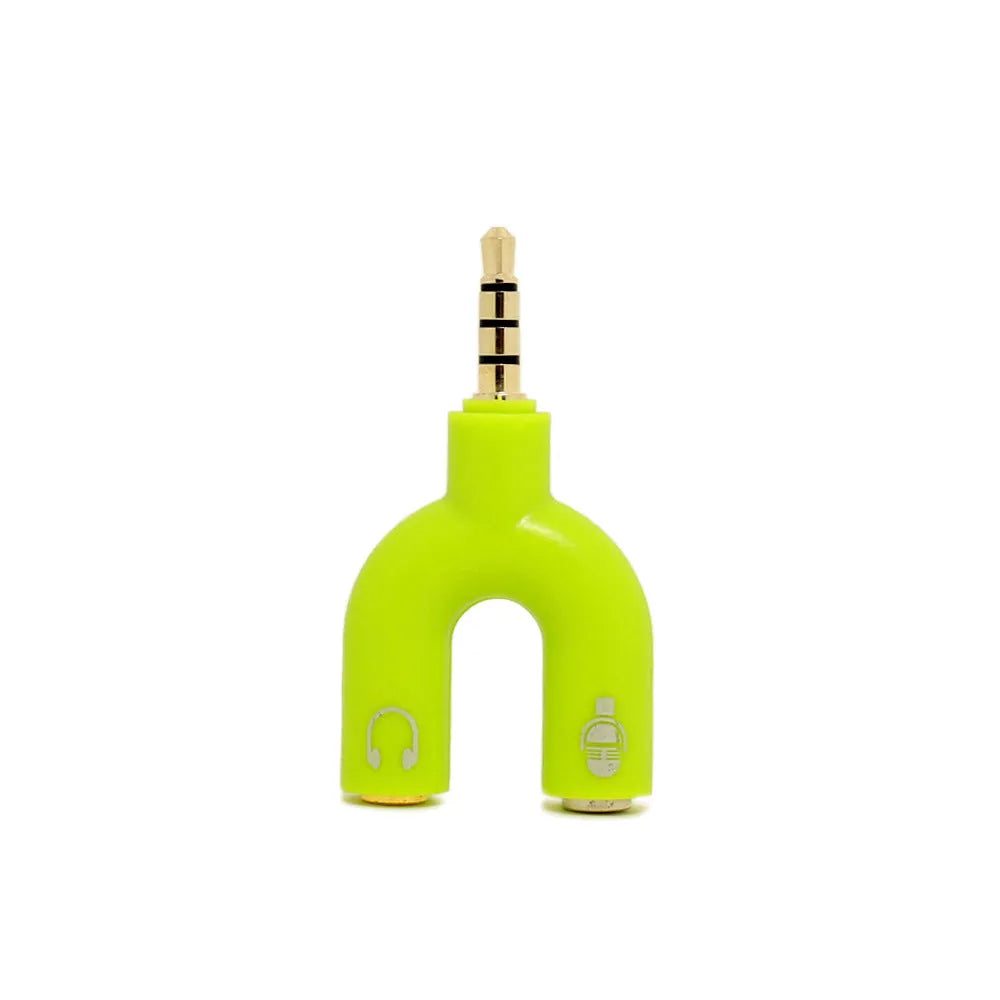 3.5mm audio splitter adapter showing gold-plated connector and six colour options