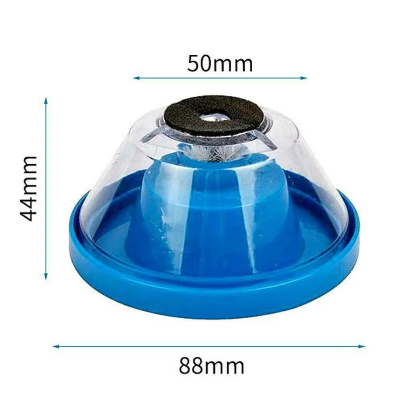 Blue bowl-shaped electric hammer dust cover accessory for capturing drill debris.